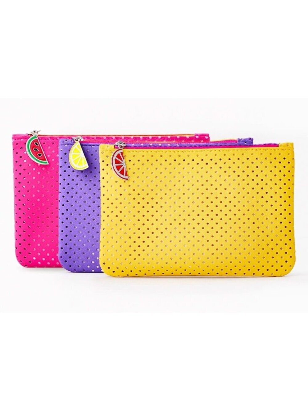 IPSY Yellow Perforated Zipper Pouch Makeup Bag Travel Case Wallet Clutch NEW
